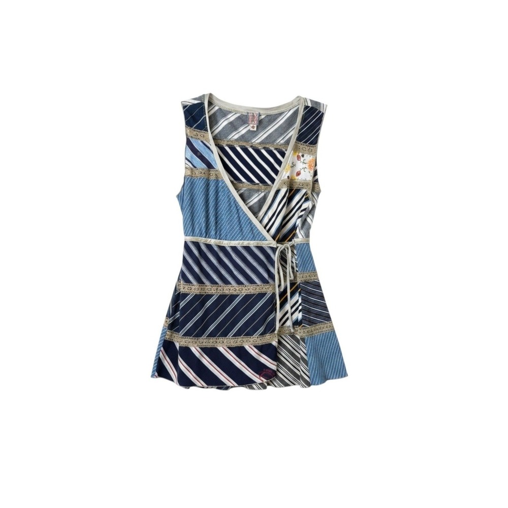 Burning Torch Anthropologie Sleeveless Wrap Top Striped Patchwork Upcycled USA